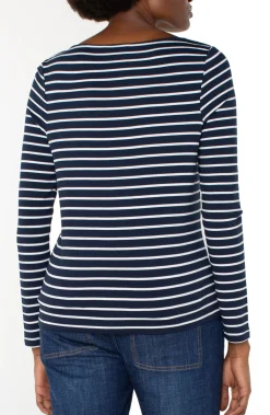 Sweaters|Tees-Liverpool Los Angeles LONG SLEEVE BOATNECK KNIT TOP Darknavywhitestripe