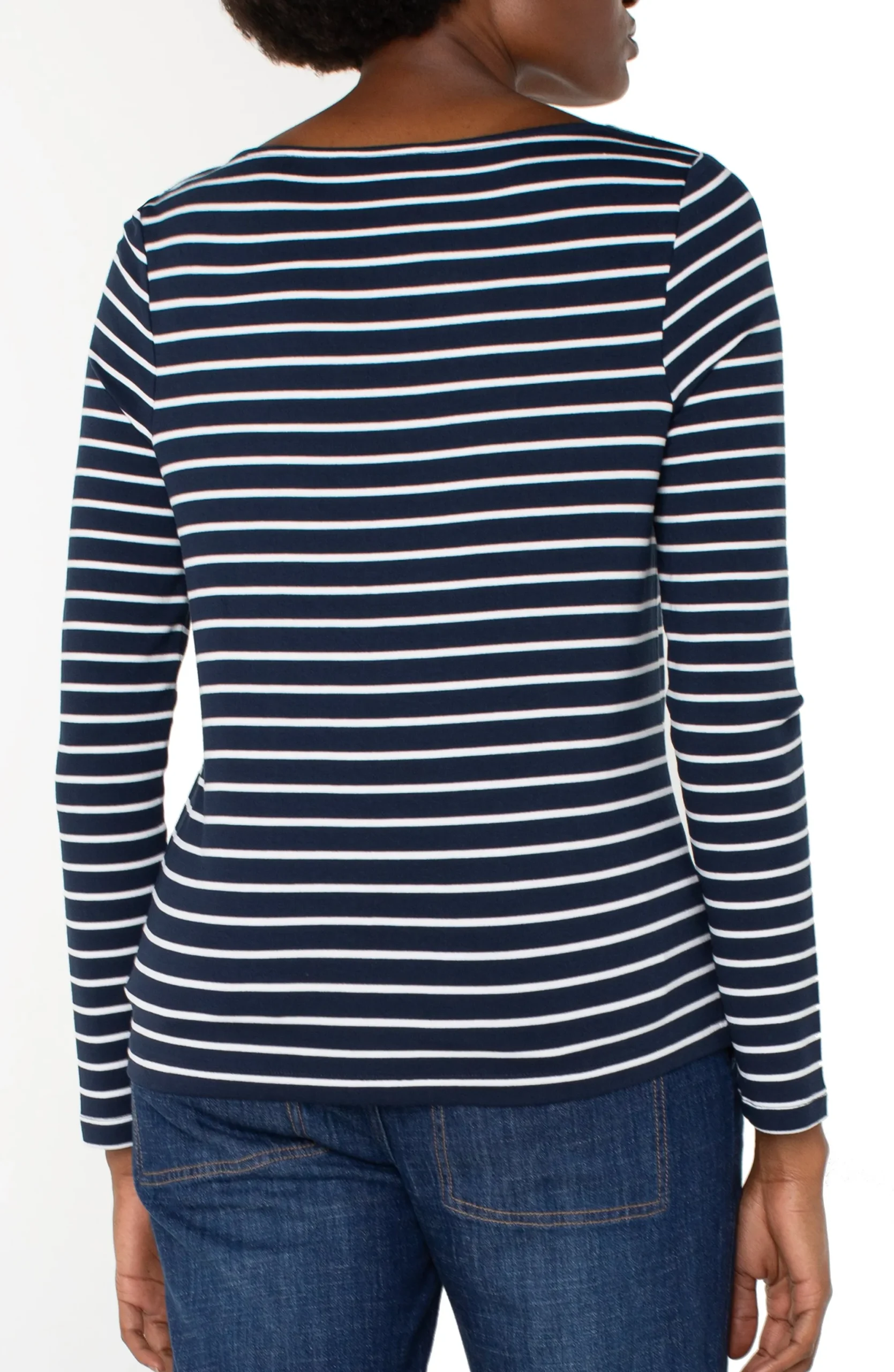 Sweaters|Tees-Liverpool Los Angeles LONG SLEEVE BOATNECK KNIT TOP Darknavywhitestripe