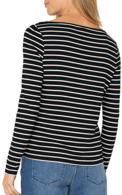 Tees-Liverpool Los Angeles LONG SLEEVE BOATNECK KNIT TOP Blackwhitestripe