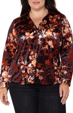 Tops-Liverpool Los Angeles LONG SLEEVE BUTTON FRONT KNIT SHIRT Fireopalburnout