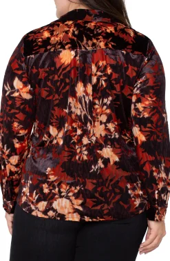 Tops-Liverpool Los Angeles LONG SLEEVE BUTTON FRONT KNIT SHIRT Fireopalburnout