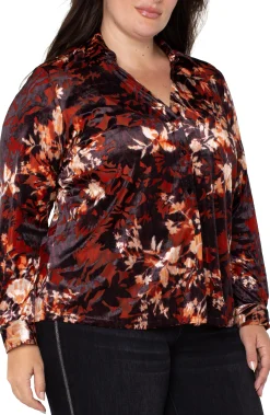 Tops-Liverpool Los Angeles LONG SLEEVE BUTTON FRONT KNIT SHIRT Fireopalburnout