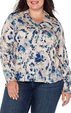 Tops-Liverpool Los Angeles LONG SLEEVE BUTTON FRONT WOVEN BLOUSE Lapismulti
