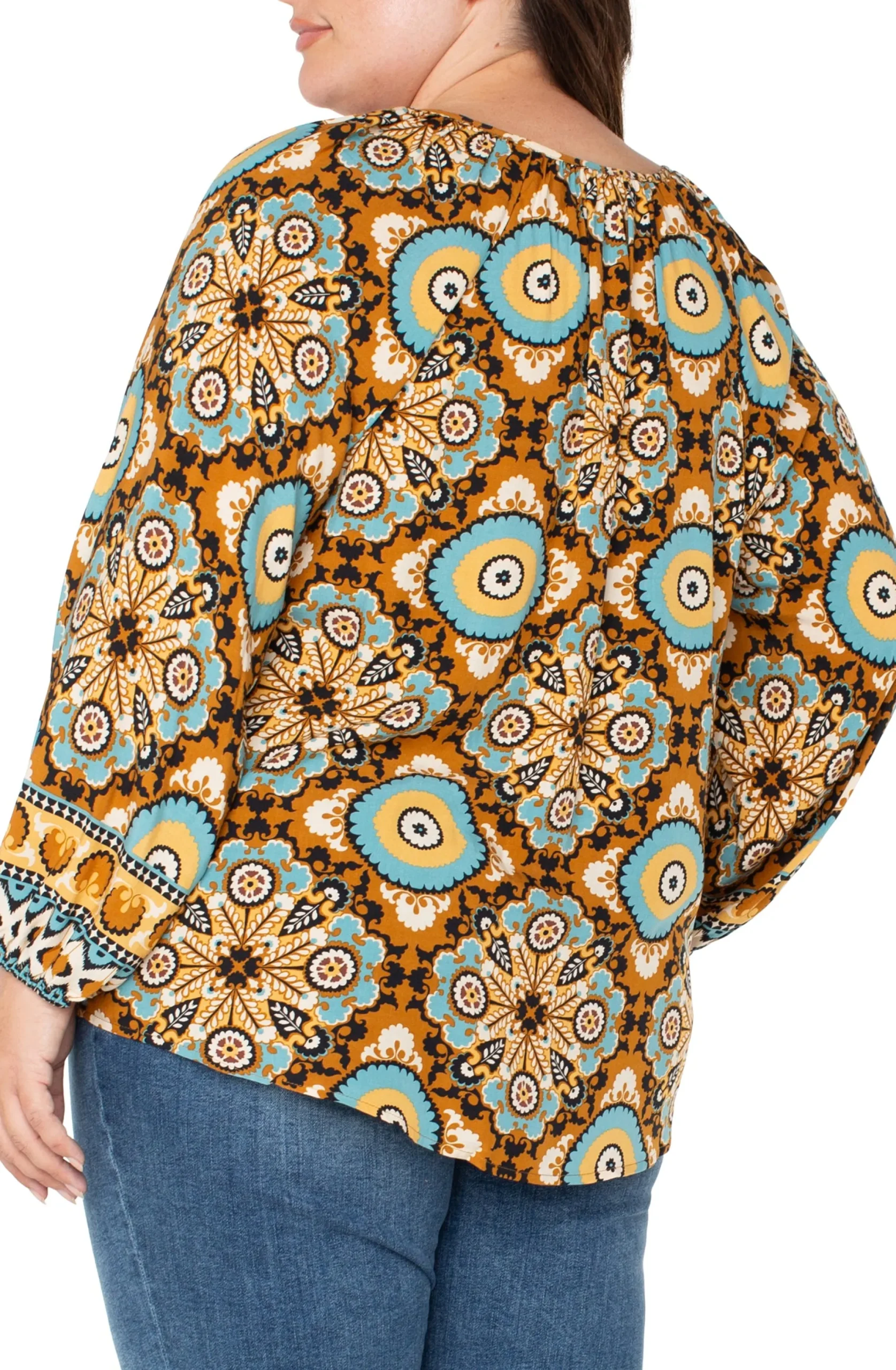 Tops-Liverpool Los Angeles LONG SLEEVE BUTTON FRONT WOVEN BLOUSE Oceanjaspermulti