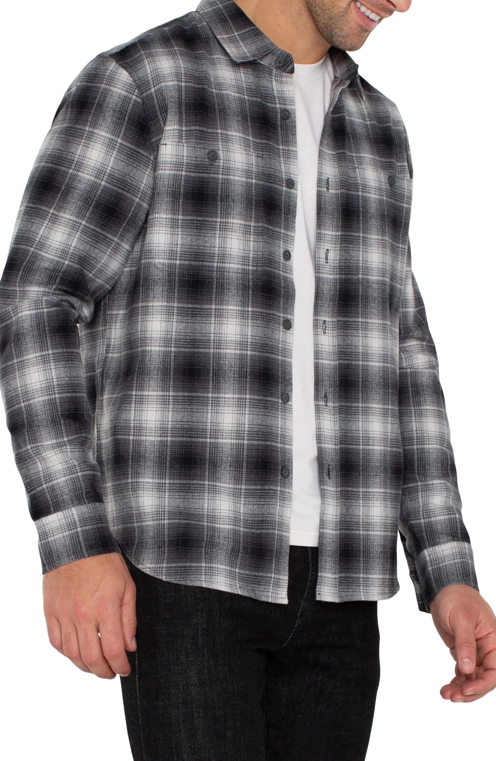 Shirts-Liverpool Los Angeles LONG SLEEVE BUTTON UP SHIRT Greyoffwhiteblack