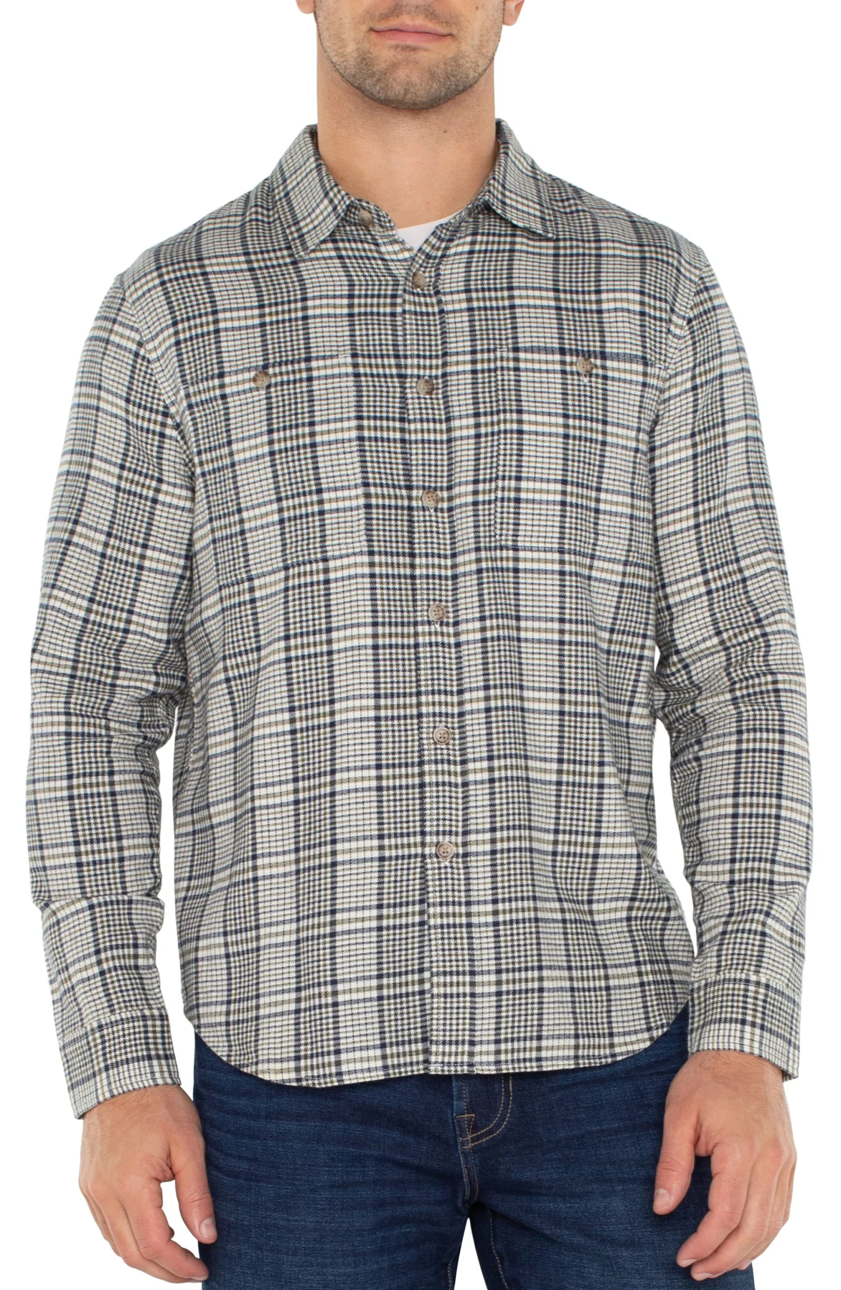 Shirts-Liverpool Los Angeles LONG SLEEVE BUTTON UP SHIRT Ivorynavyolive