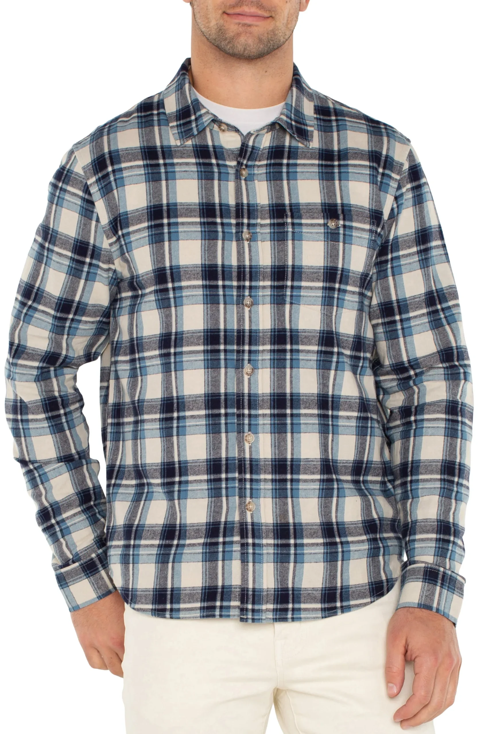 Shirts-Liverpool Los Angeles LONG SLEEVE BUTTON UP SHIRT Lighttanbluemulti