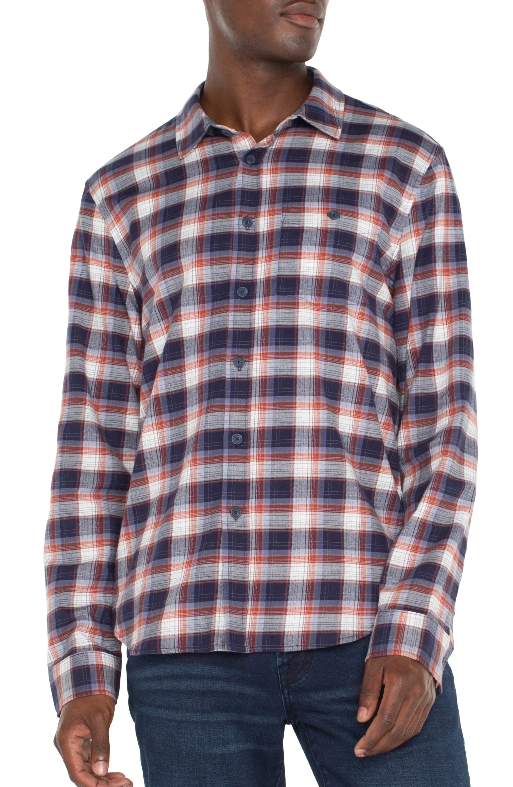 Shirts-Liverpool Los Angeles LONG SLEEVE BUTTON UP SHIRT Navyoffwhitebrick