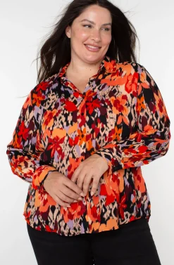 Tops-Liverpool Los Angeles LONG SLEEVE BUTTON UP WOVEN BLOUSE Burntorangefloral