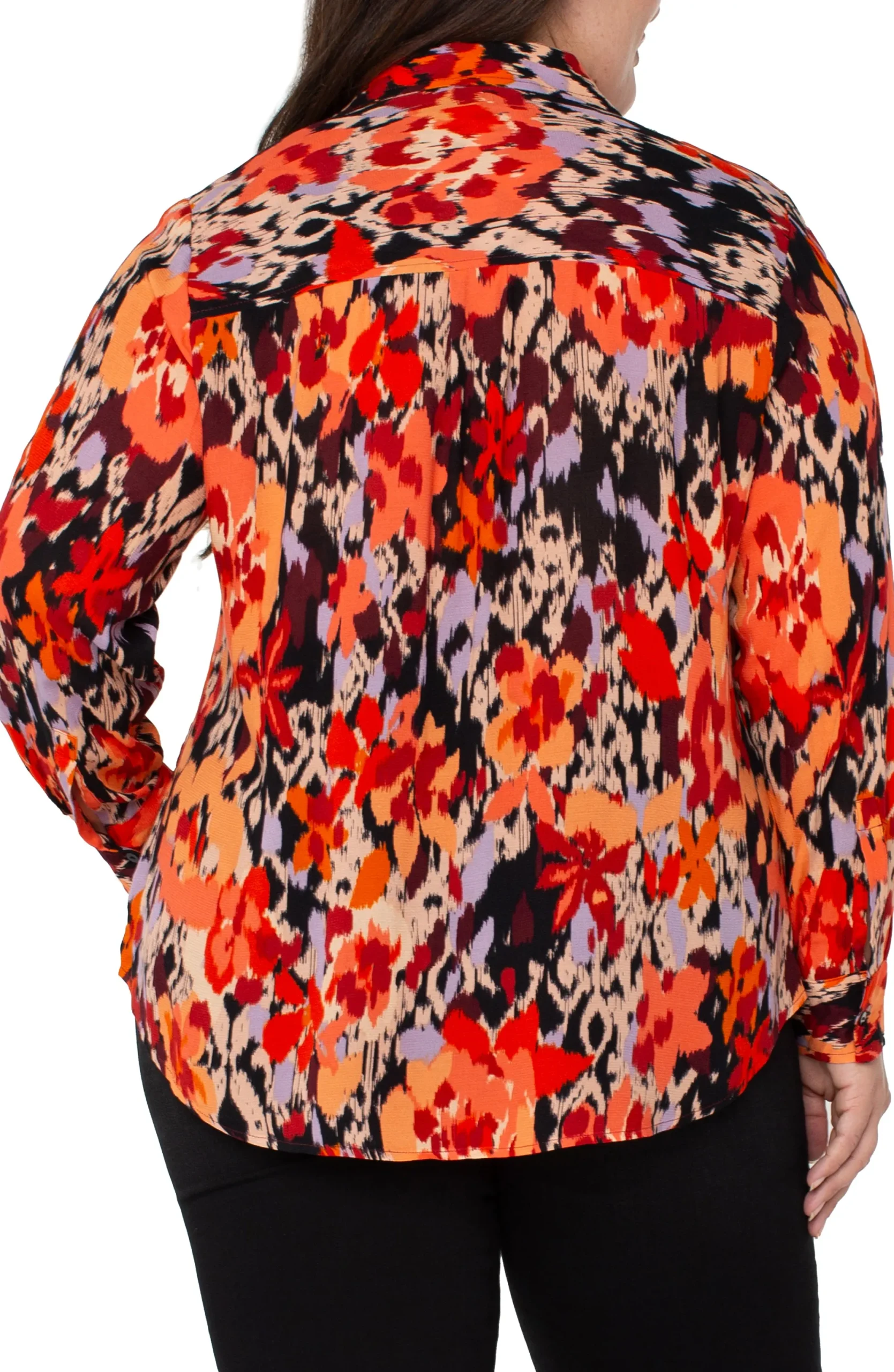Tops-Liverpool Los Angeles LONG SLEEVE BUTTON UP WOVEN BLOUSE Burntorangefloral