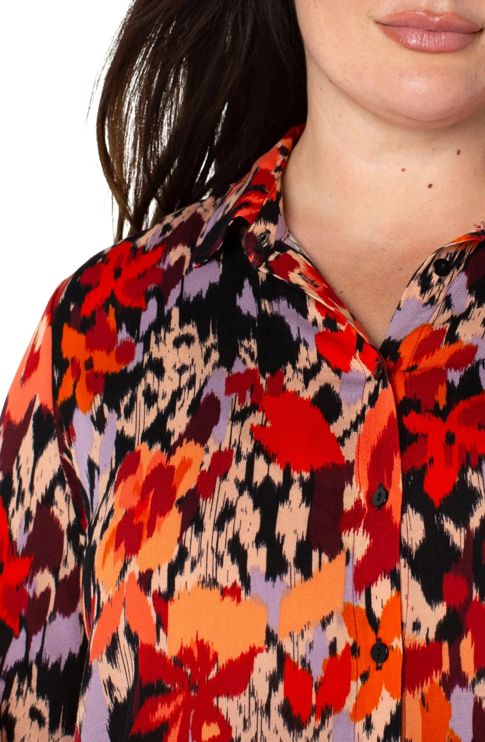 Tops-Liverpool Los Angeles LONG SLEEVE BUTTON UP WOVEN BLOUSE Burntorangefloral