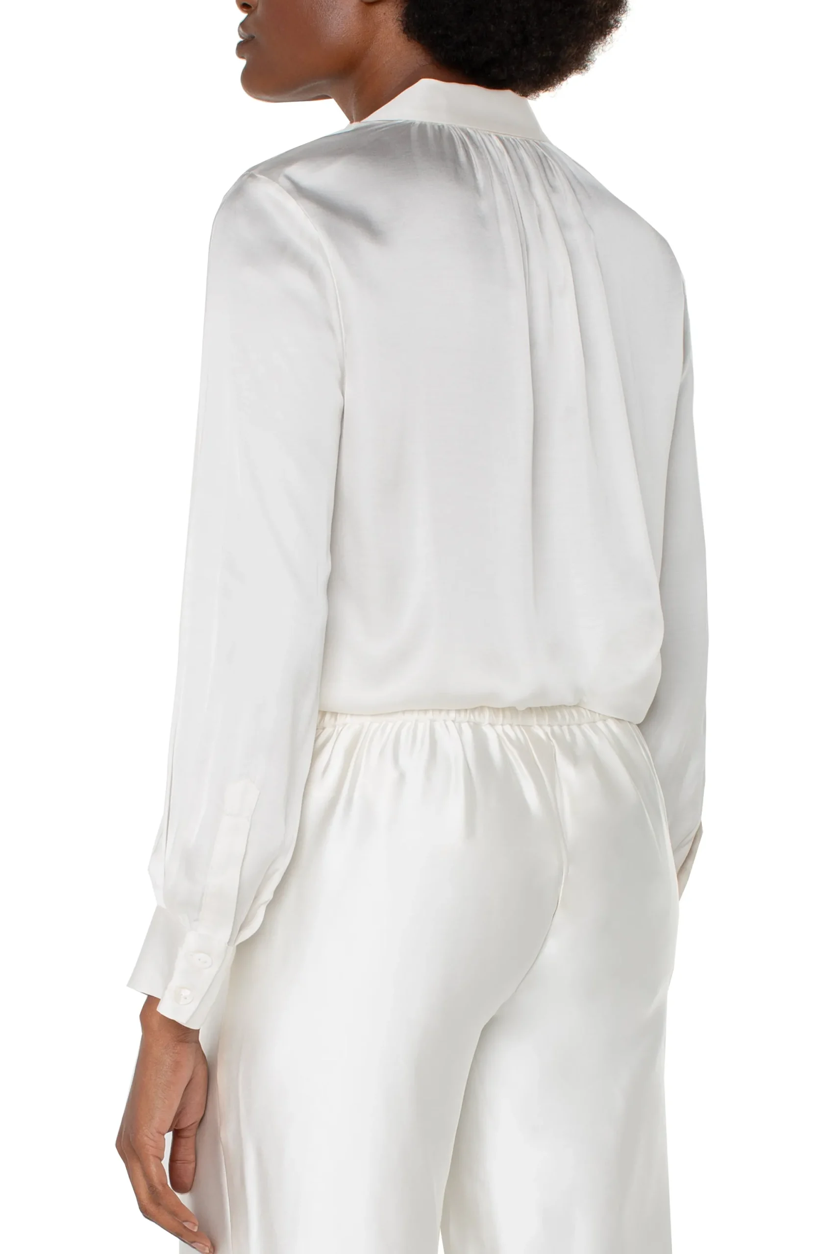Tops-Liverpool Los Angeles LONG SLEEVE COLLARED BUTTON FRONT WOVEN BLOUSE Whippedcream