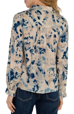Tops-Liverpool Los Angeles LONG SLEEVE COLLARED BUTTON FRONT WOVEN BLOUSE Lapismulti
