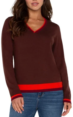Sweaters-Liverpool Los Angeles LONG SLEEVE COLORBLOCK SWEATER Retrobrownmulti