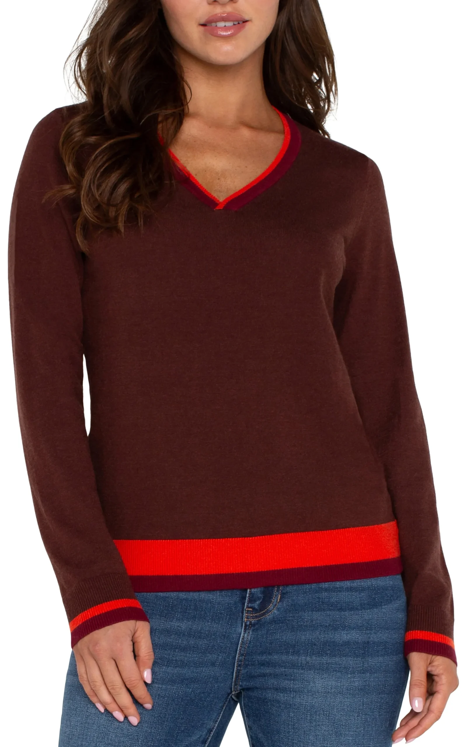 Sweaters-Liverpool Los Angeles LONG SLEEVE COLORBLOCK SWEATER Retrobrownmulti