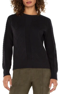Sweaters-Liverpool Los Angeles LONG SLEEVE CREW NECK RAGLAN SWEATER Black