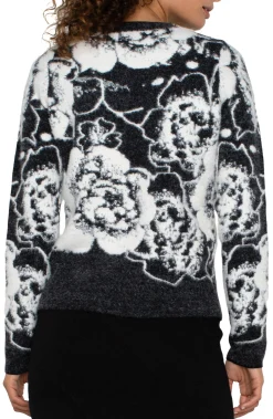 Sweaters-Liverpool Los Angeles LONG SLEEVE CREW NECK SWEATER Blackandwhitefloral