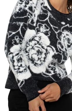 Sweaters-Liverpool Los Angeles LONG SLEEVE CREW NECK SWEATER Blackandwhitefloral