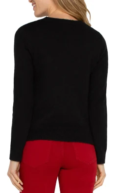 Tees|Sweaters-Liverpool Los Angeles LONG SLEEVE CUT OUT BOW NECK SWEATER Black