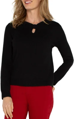 Tees|Sweaters-Liverpool Los Angeles LONG SLEEVE CUT OUT BOW NECK SWEATER Black