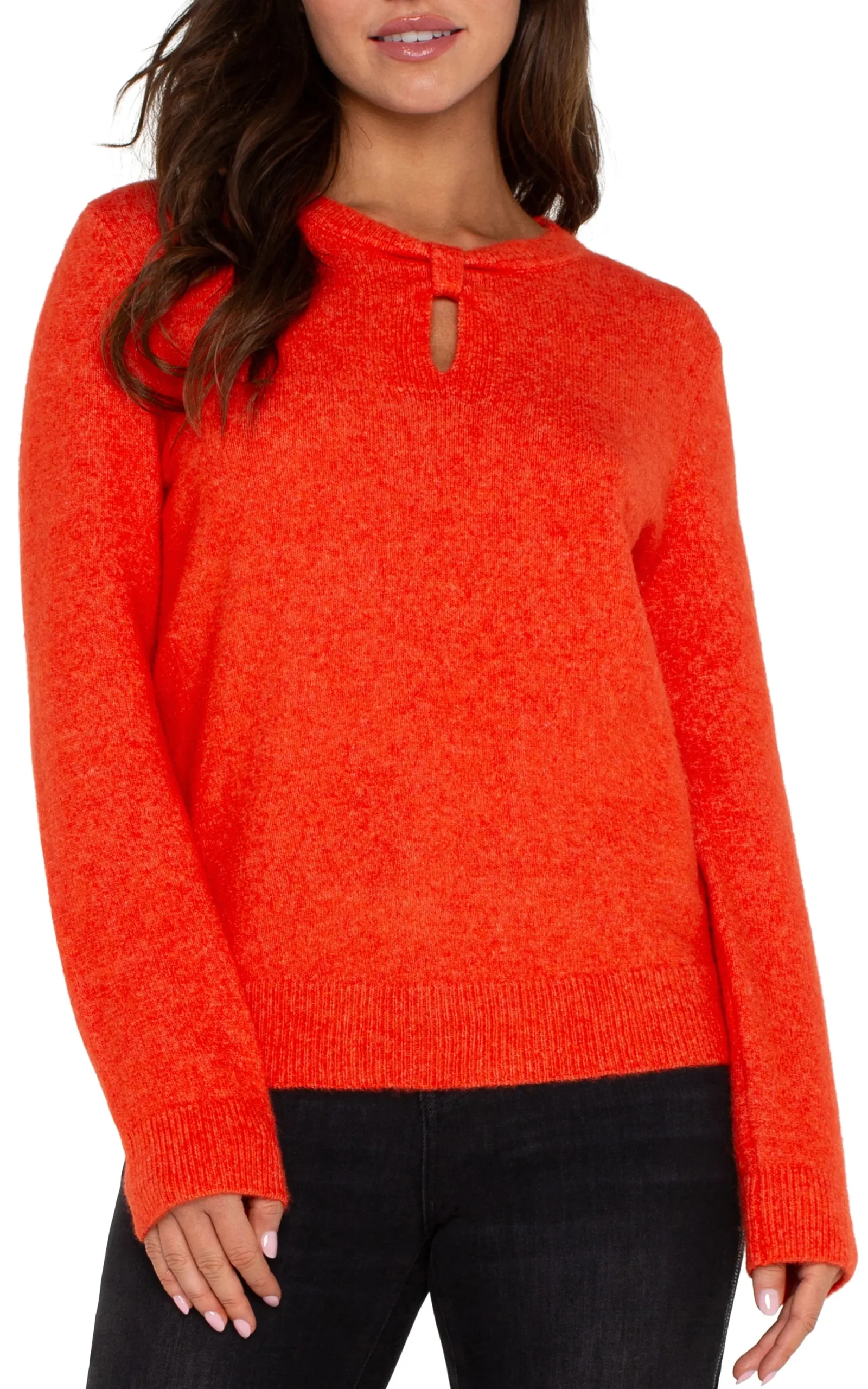Tees|Sweaters-Liverpool Los Angeles LONG SLEEVE CUT OUT BOW NECK SWEATER Orange