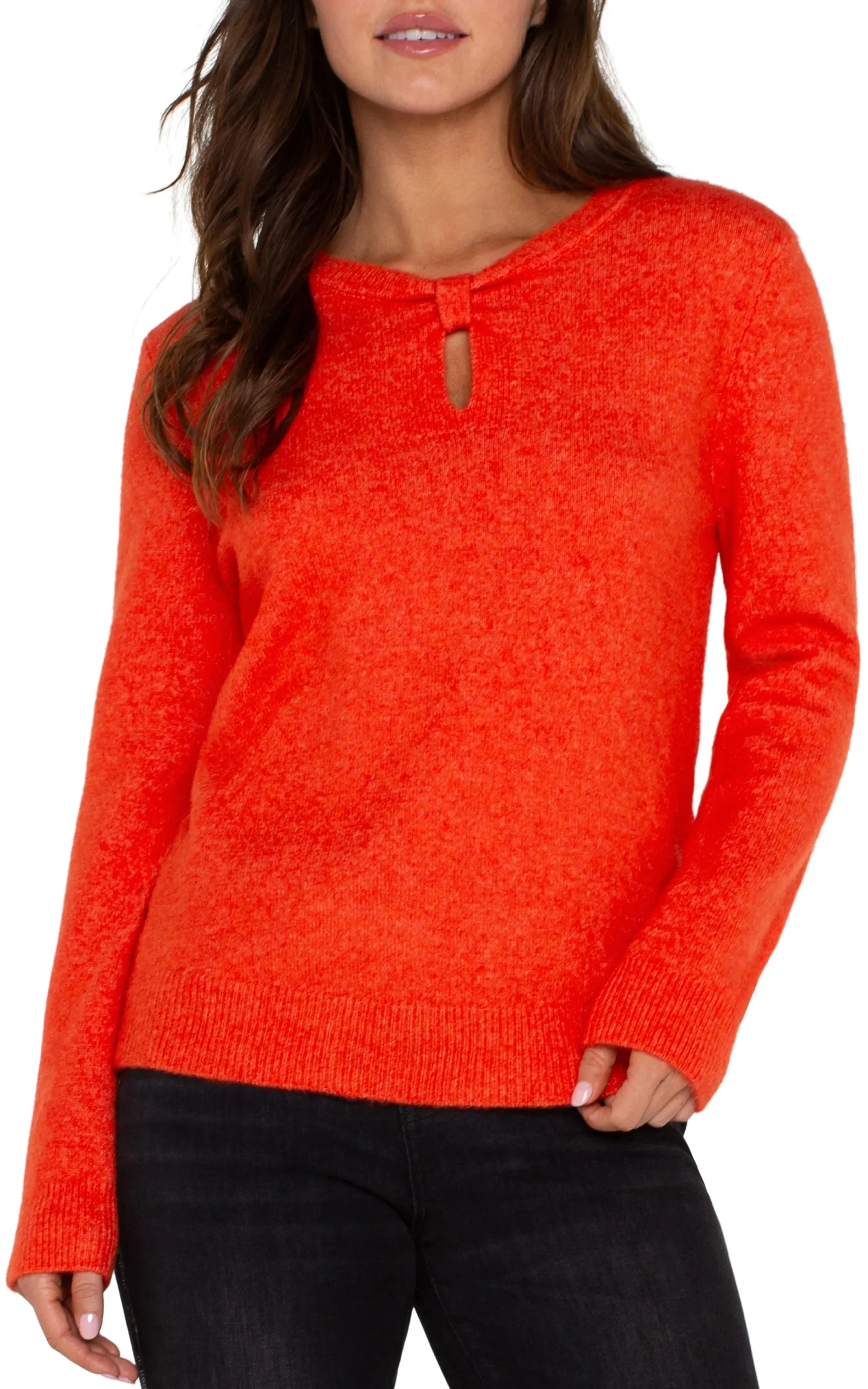 Tees|Sweaters-Liverpool Los Angeles LONG SLEEVE CUT OUT BOW NECK SWEATER Orange