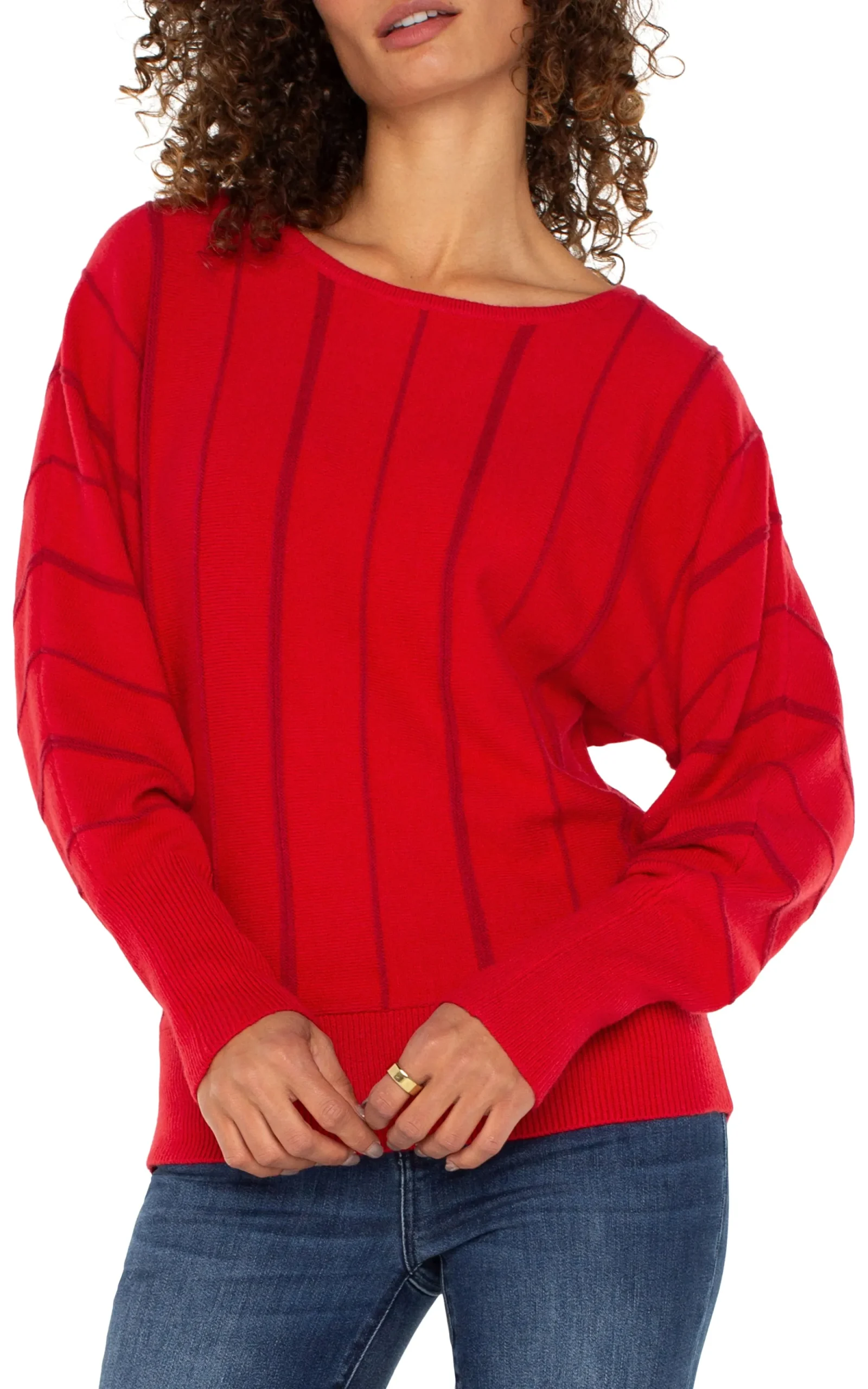 Sweaters-Liverpool Los Angeles LONG SLEEVE DOLMAN SWEATER WITH STRIPE Tangored
