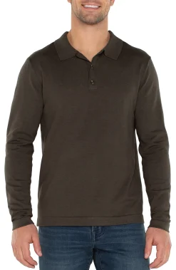 Shirts-Liverpool Los Angeles LONG SLEEVE KNIT POLO Olive