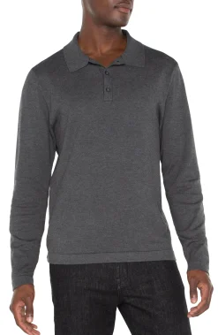 Shirts-Liverpool Los Angeles LONG SLEEVE KNIT POLO Charcoalgrey