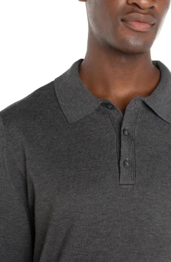Shirts-Liverpool Los Angeles LONG SLEEVE KNIT POLO Charcoalgrey