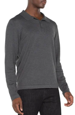 Shirts-Liverpool Los Angeles LONG SLEEVE KNIT POLO Charcoalgrey