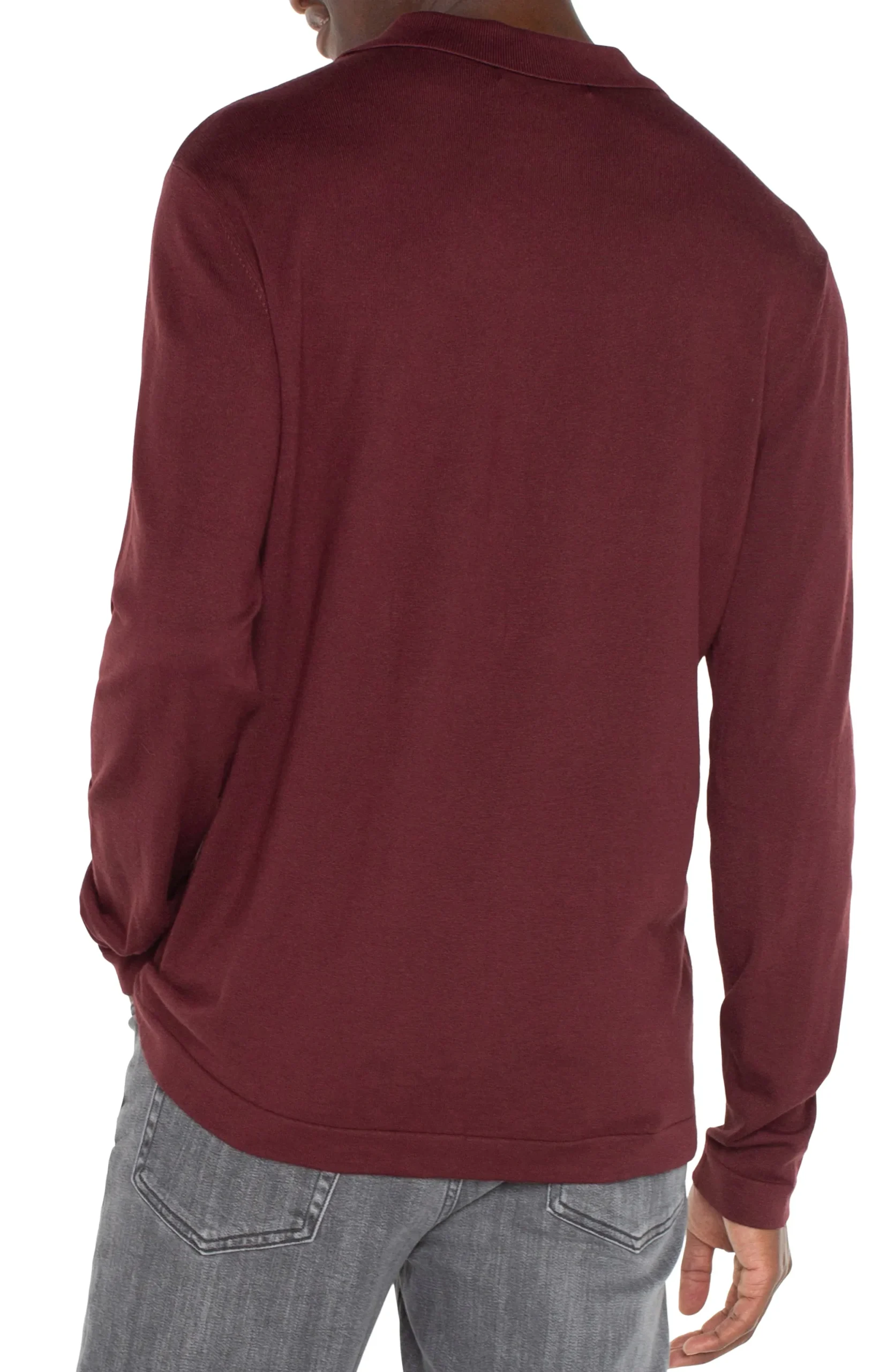 Shirts-Liverpool Los Angeles LONG SLEEVE KNIT POLO Burgundy