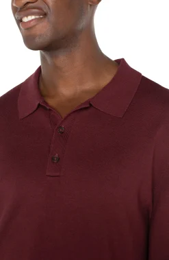 Shirts-Liverpool Los Angeles LONG SLEEVE KNIT POLO Burgundy