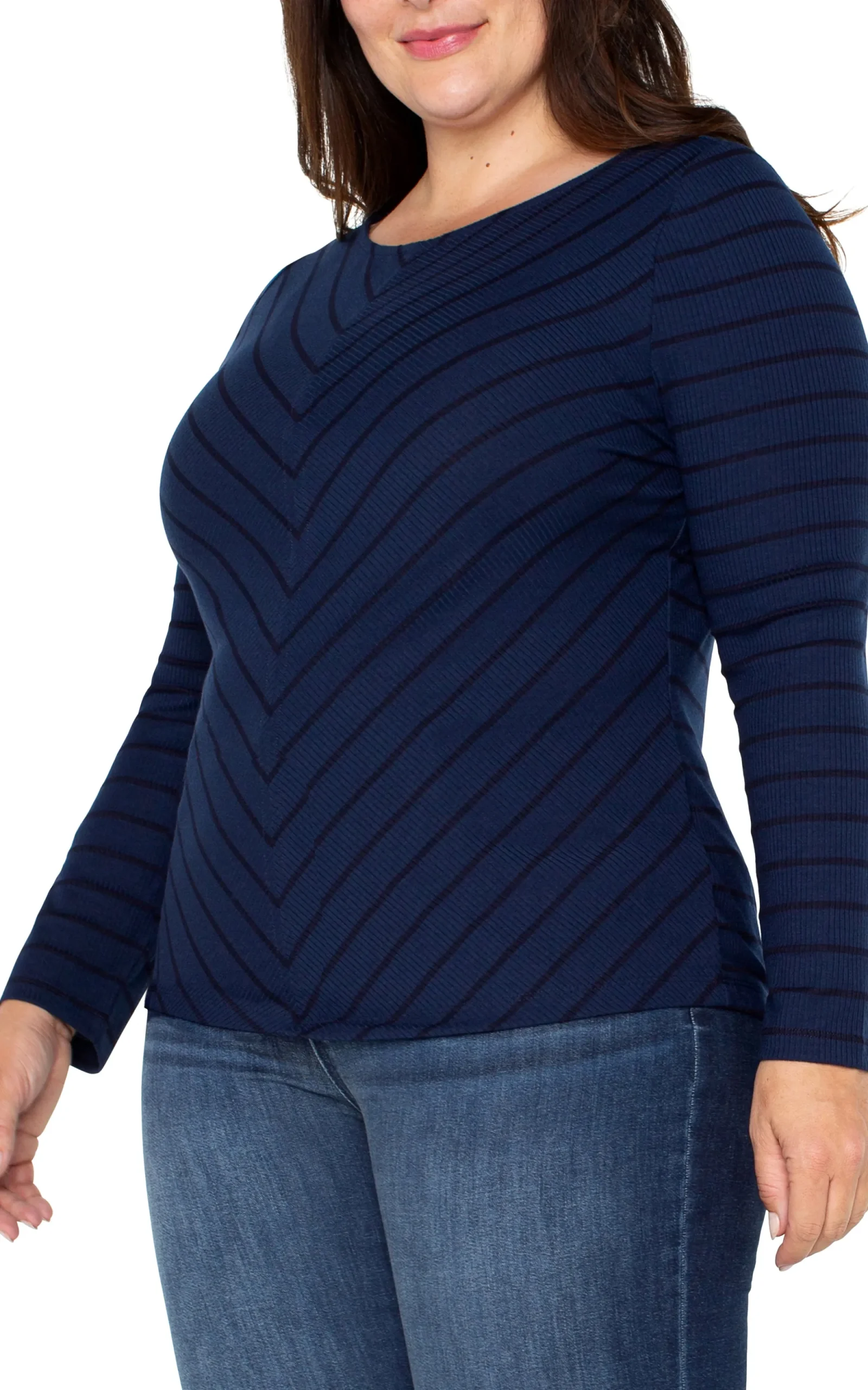 Tops-Liverpool Los Angeles LONG SLEEVE MITER KNIT TOP Darknavystripe