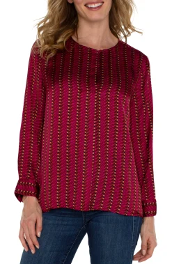 Tops-Liverpool Los Angeles LONG SLEEVE POPOVER WOVEN BLOUSE Rubydottedstripe