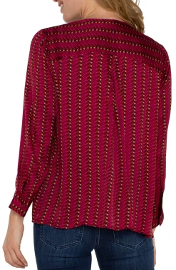 Tops-Liverpool Los Angeles LONG SLEEVE POPOVER WOVEN BLOUSE Rubydottedstripe