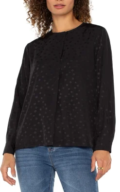 Tops-Liverpool Los Angeles LONG SLEEVE POPOVER WOVEN BLOUSE Blackdot