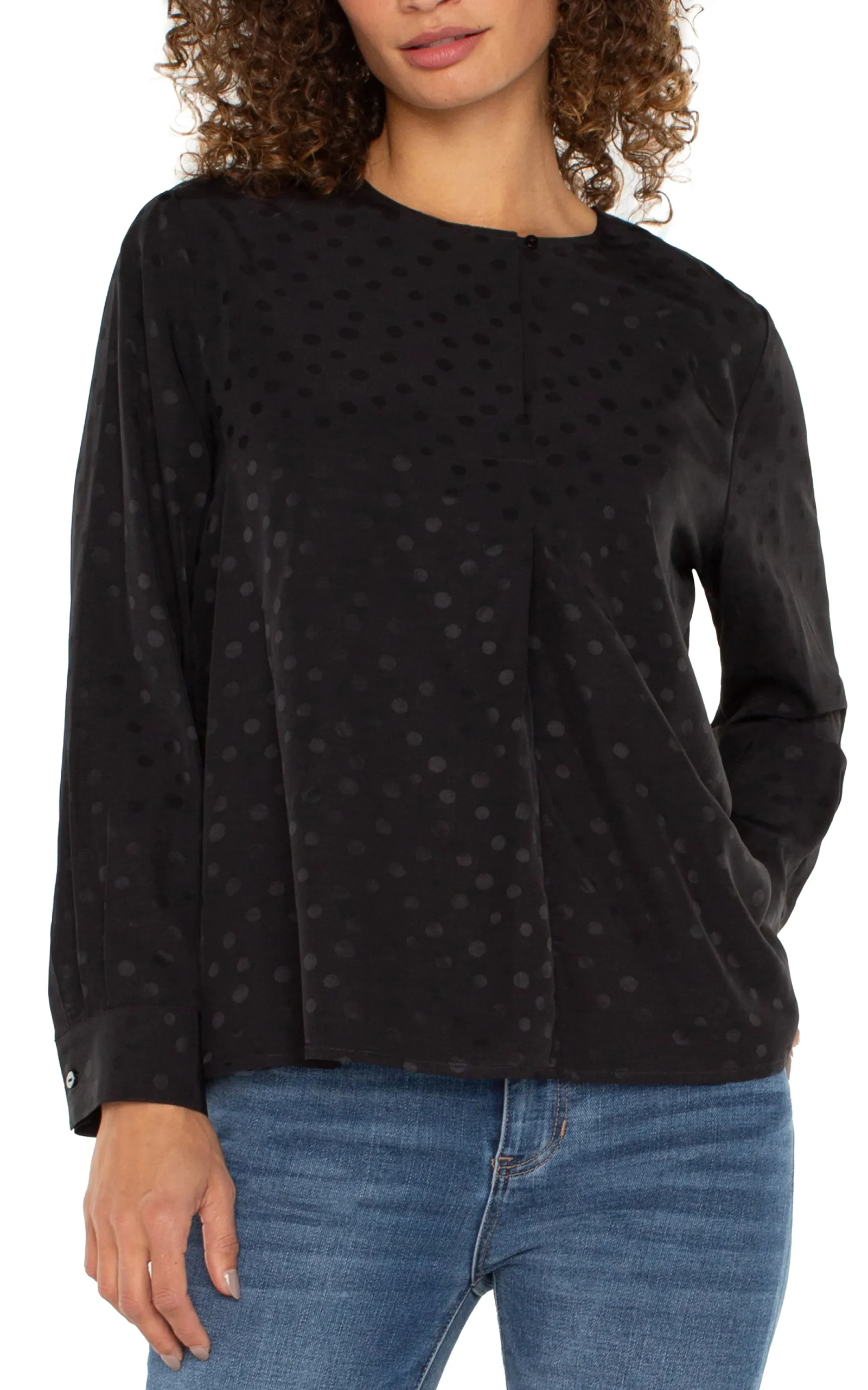 Tops-Liverpool Los Angeles LONG SLEEVE POPOVER WOVEN BLOUSE Blackdot