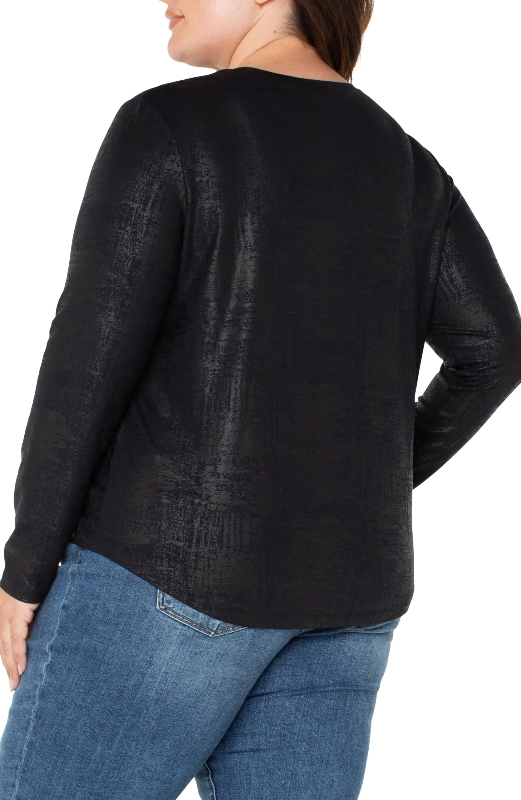 Tops-Liverpool Los Angeles LONG SLEEVE SCOOP NECK KNIT TOP Distressedblack