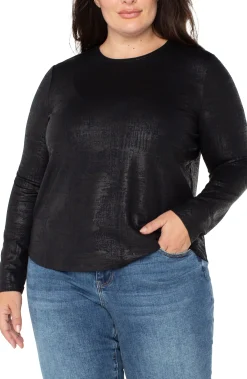 Tops-Liverpool Los Angeles LONG SLEEVE SCOOP NECK KNIT TOP Distressedblack