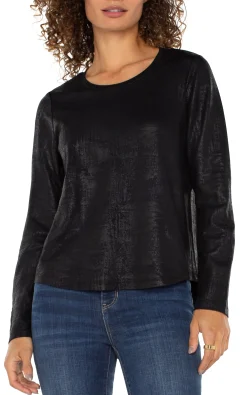 Tees-Liverpool Los Angeles LONG SLEEVE SCOOP NECK KNIT TOP Distressedblack