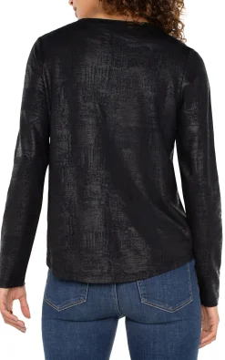 Tees-Liverpool Los Angeles LONG SLEEVE SCOOP NECK KNIT TOP Distressedblack