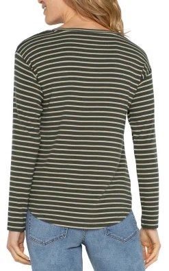 Tees-Liverpool Los Angeles LONG SLEEVE SCOOP NECK TOP Mossgreenstripe