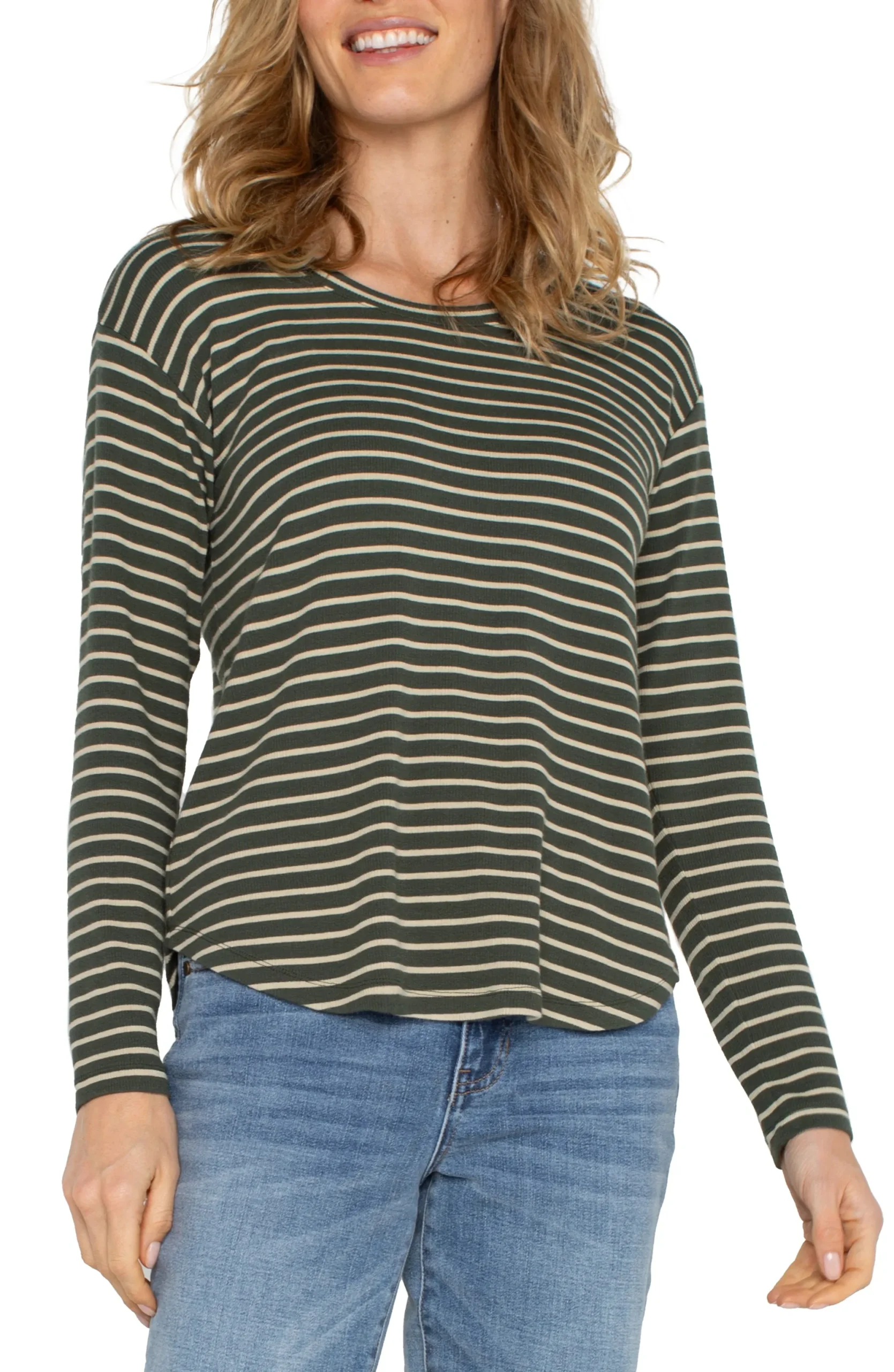 Tees-Liverpool Los Angeles LONG SLEEVE SCOOP NECK TOP Mossgreenstripe