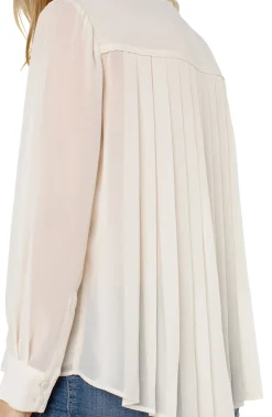 Tops-Liverpool Los Angeles LONG SLEEVE SHIRT WITH PLEAT BACK Cream