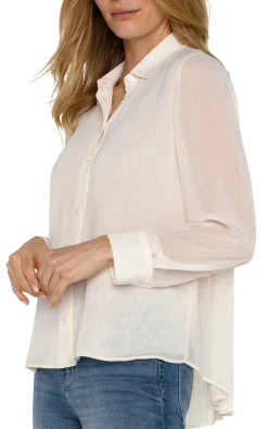 Tops-Liverpool Los Angeles LONG SLEEVE SHIRT WITH PLEAT BACK Cream