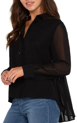 Tops-Liverpool Los Angeles LONG SLEEVE SHIRT WITH PLEAT BACK Black