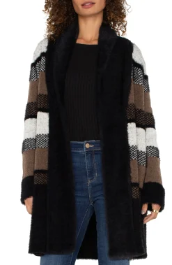 Coatigans-Liverpool Los Angeles LONG SLEEVE SWEATER COAT Blacktanmulticolorblock