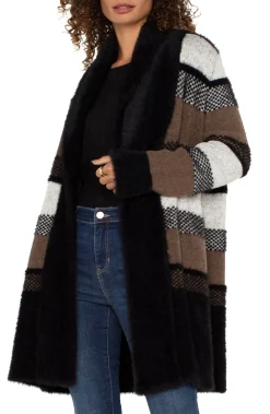 Coatigans-Liverpool Los Angeles LONG SLEEVE SWEATER COAT Blacktanmulticolorblock