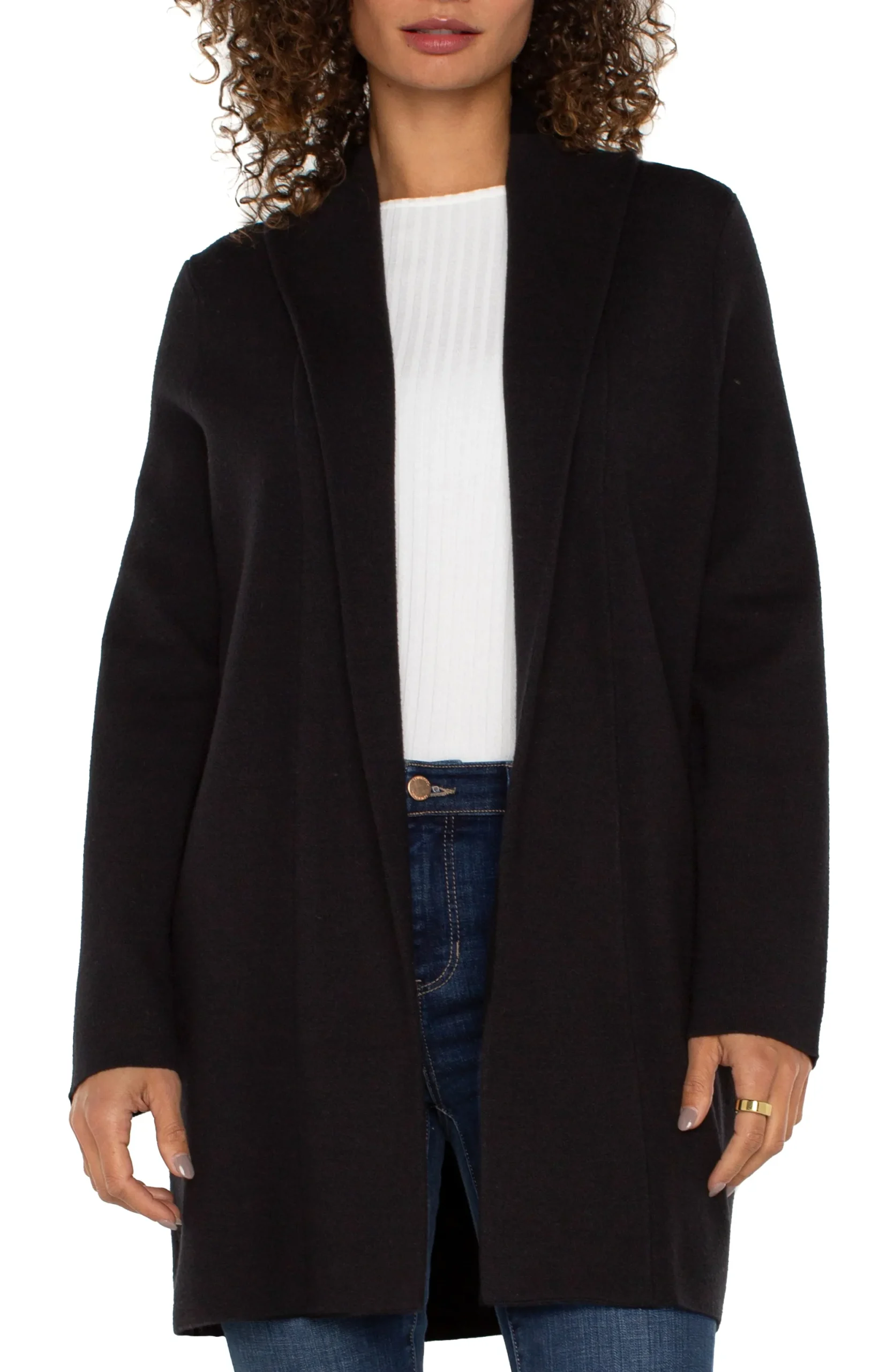 Coatigans-Liverpool Los Angeles LONG SLEEVE SWEATER COATIGAN Black